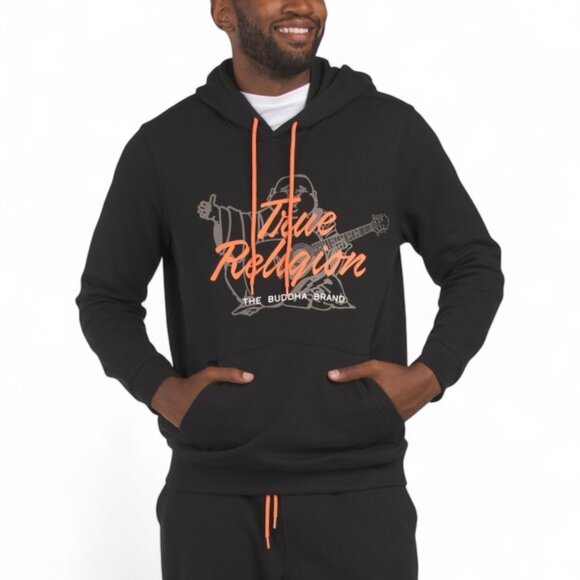 True Religion Mens 2 PC Sweatsuit Fleece Tracksuit Matching Hoodie Joggers NWT - Picture 3 of 15